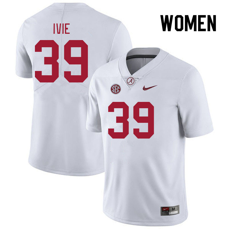 Women #39 Jake Ivie Alabama Crimson Tide College Footabll Jerseys Stitched Sale-White